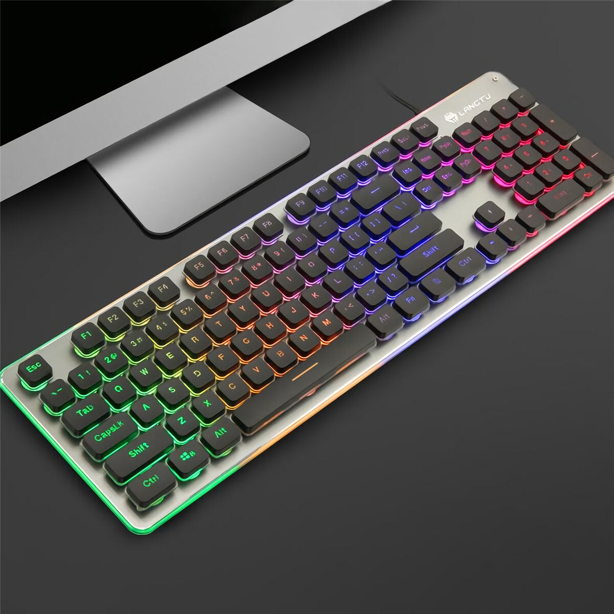 104 Keys Mechanical Feeling Keyboard USB Wired Silent RGB Backlit Gaming Keyboard for Home Office