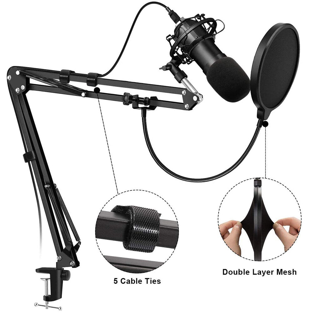 Microphone Suspension Arm Stand Clip Holder Adjustable Metal Boom Scissor