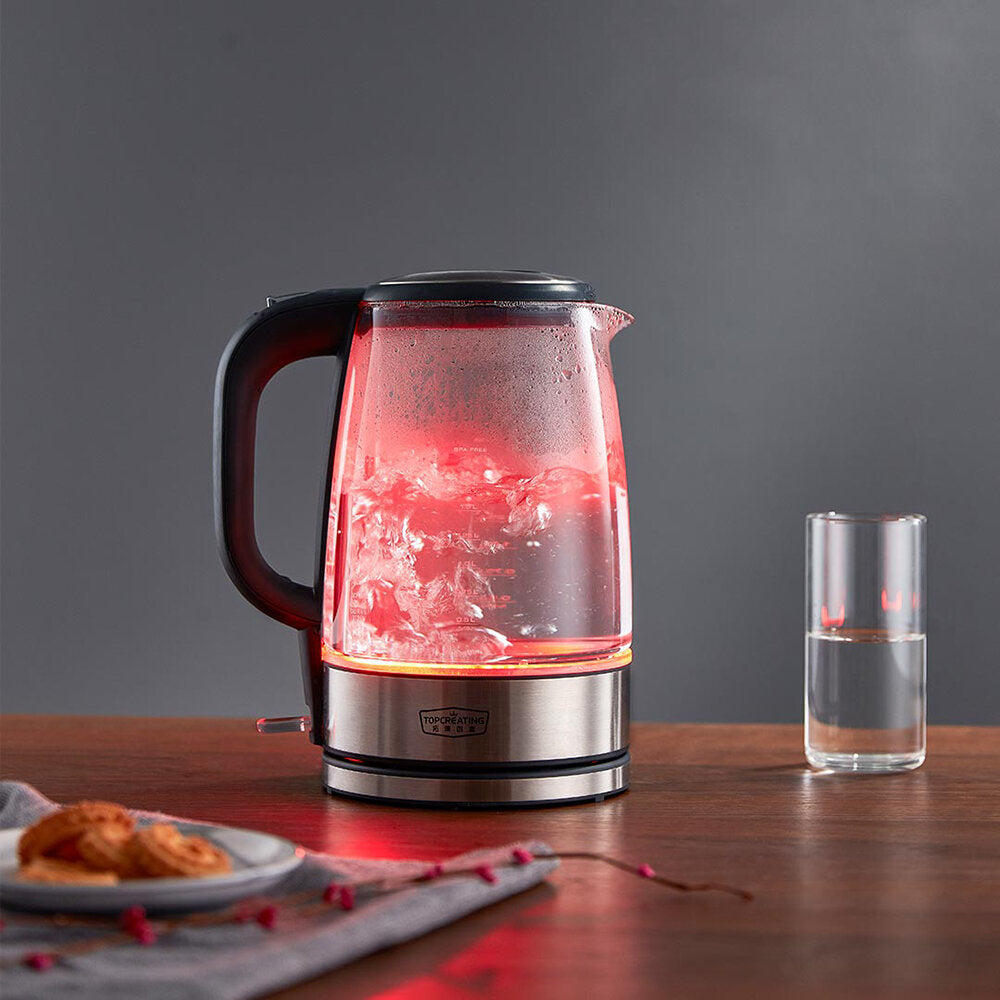 1.7L 1800W Electric Water Kettle Stainless Steel Glass Temperature Color Light Display Kitchen