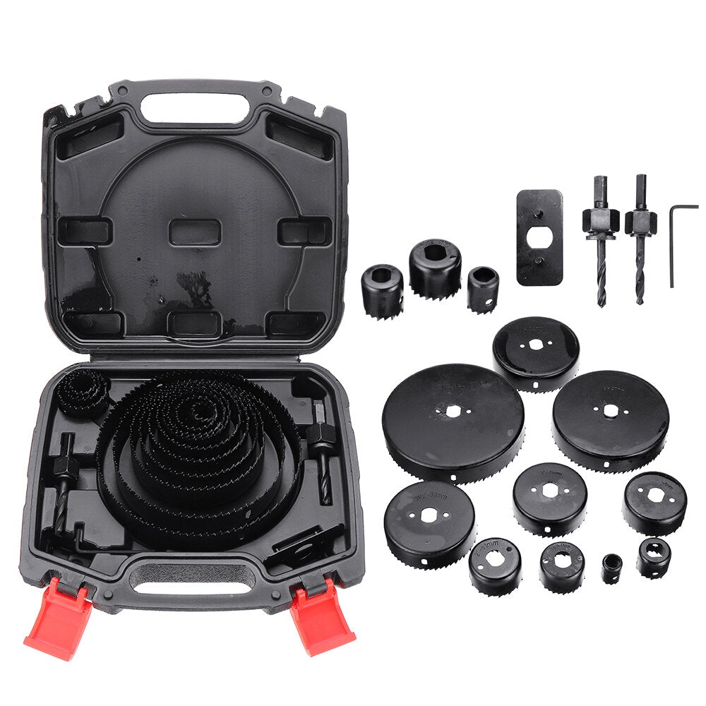 19Pcs Hole Saw Cutter Kit with 13Pcs Blades 19-152mm Woodworking Holesaw Cutting Drill Bit Set for Soft Wood, Plywood, Drywall, PVC