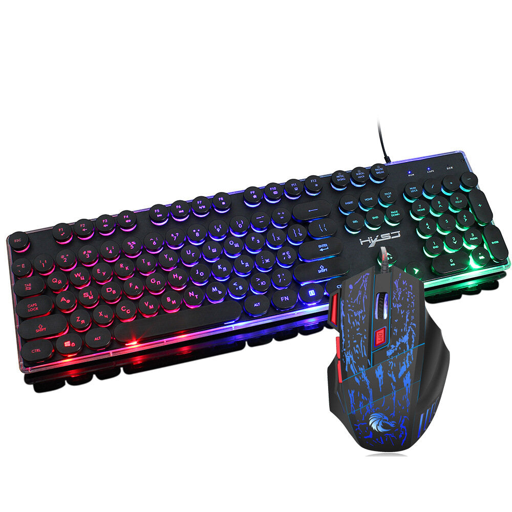 Russian Wired Gaming Keyboard & Mouse Set 104 Keys Rainbow Backlit Punk Keycaps Mechanical Feel Keyboard 5500DPI 7 Buttons Computer Mouse