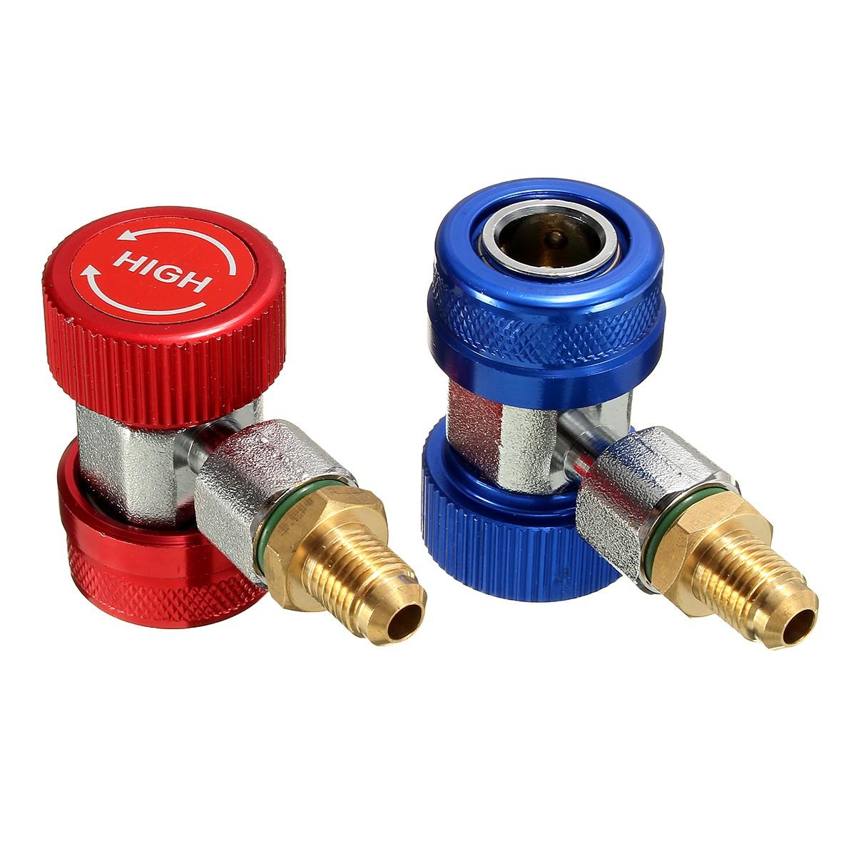 A/C R134a Low/High Quick Connect Adapter Coupler 90-degree Air-Conditioning Extractor Valve Core
