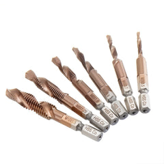 6Pcs M3-M10 M35 Cobalt Plating HSS Hex Shank Spiral Groove Drill Tap Bit Set Co-HSS Metal Threaded Hole Opener