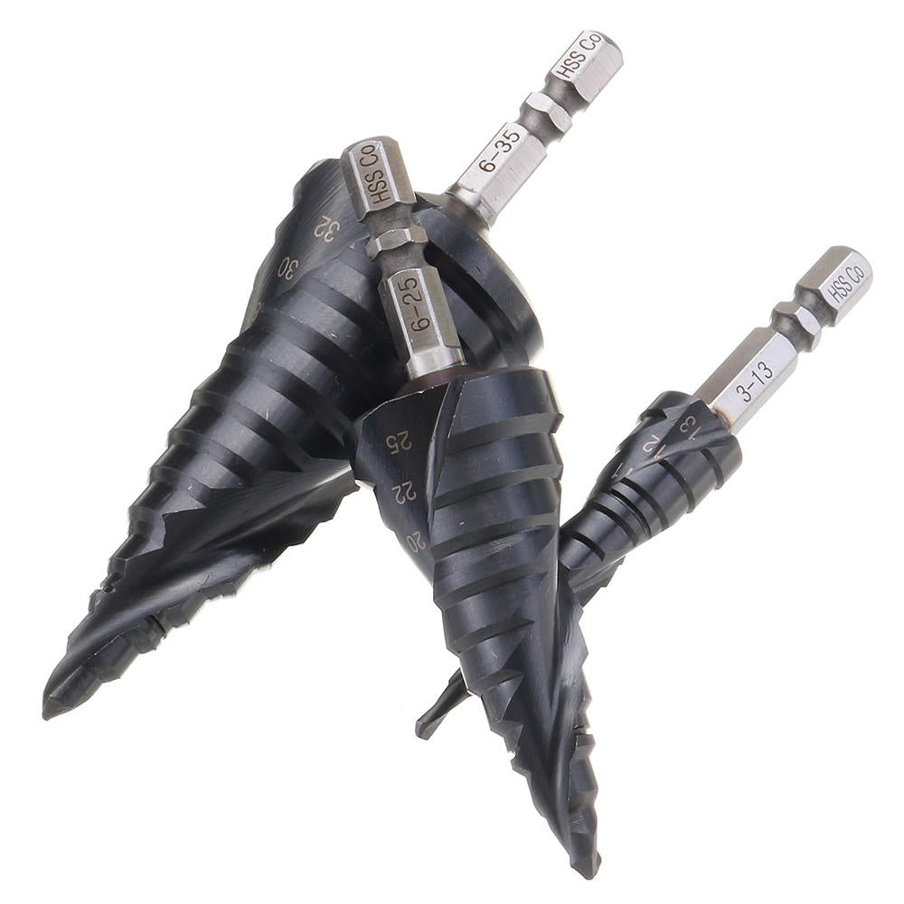 3-13/6-25/6-35mm HRC89 M35 Cobalt Step Drill Bit TiAlN Coated Step Drill 1/4 Inch Hexagon Shank