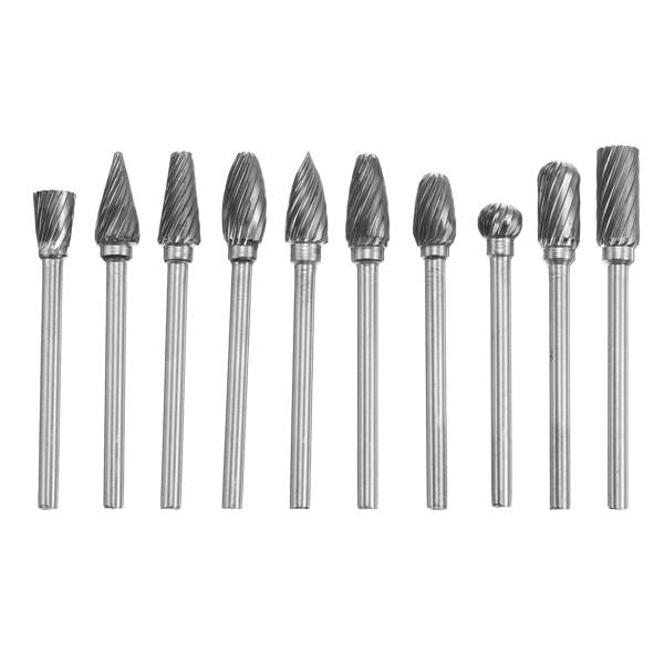 10pcs 3mm Shank Tungsten Steel Carbide Burr Set Single Line 6mm Head Rotary Drill Bit