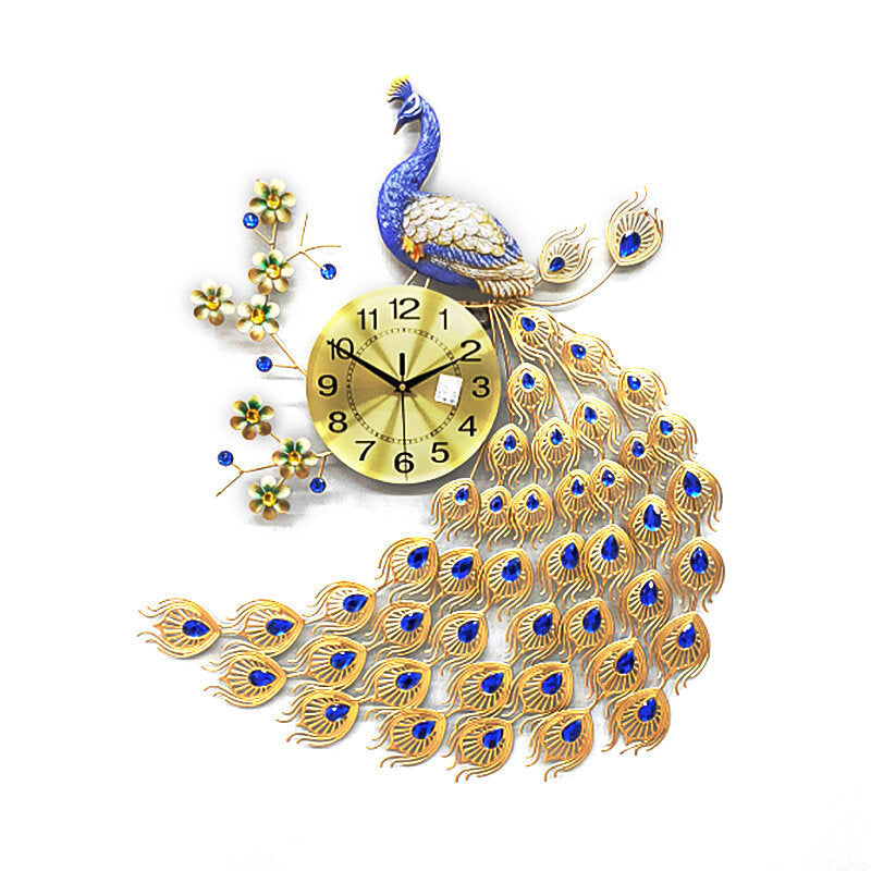75CM Luxury 3D Peacock Diamond Large Wall Clock Modern Art Quartz Home Decoration