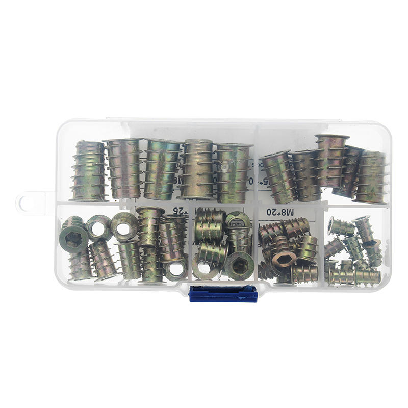 50Pcs M4 to M10 Zinc Alloy Wood Furniture Hex Socket Drive Threaded Insert Nut Assortment Kit