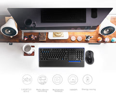 Business Keyboard Mouse Combo Multi-Mode Wireless 110-Key Hand Rest Keyboard Mute Buttons 600-1600DPI Optical Mouse Set for Office Computer PC