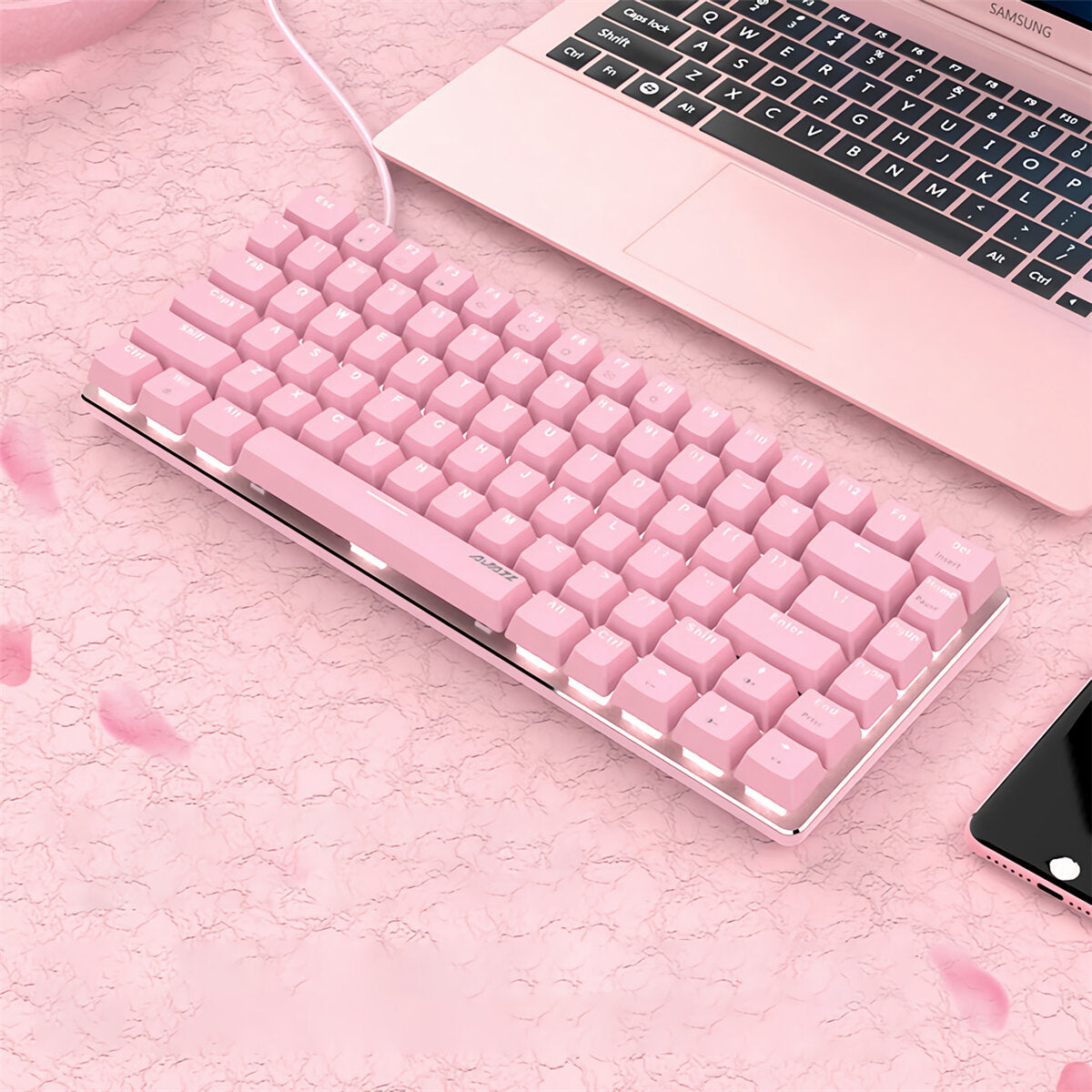 82 Keys Mechanical Keyboard Type-C Wired Mechanical Switch LED White Backlight Pink Gaming Keyboard