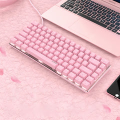 82 Keys Mechanical Keyboard Type-C Wired Mechanical Switch LED White Backlight Pink Gaming Keyboard