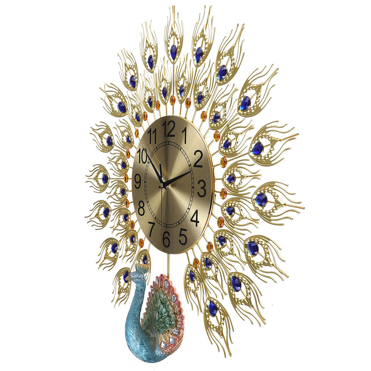 3D Large Wall Clock Luxury Peacock Metal Living Room Wall Watch Home Decoration