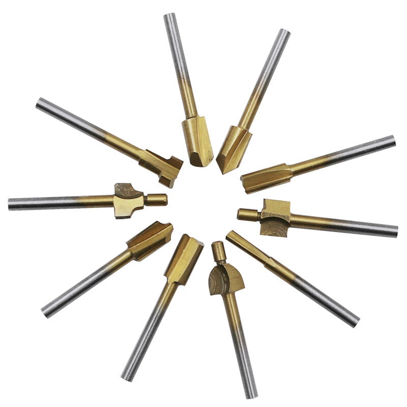 10Pcs HSS Woodworking Trimming Knife Titanium-Plated Sharpening Micro Milling Cutter Wood Carving