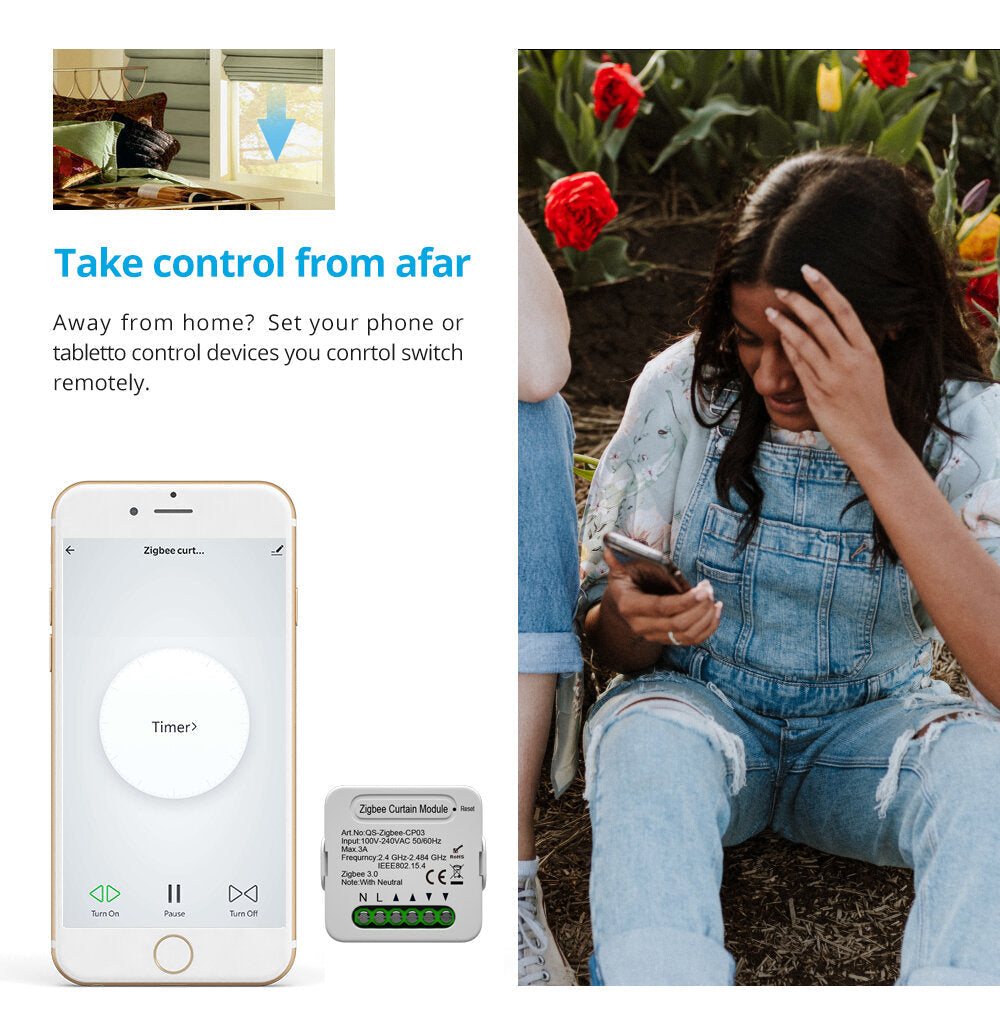 Smart Home Curtain Switch Module APP Remote Control Timer 240V Switch On-off Device Works with Alexa Google Home