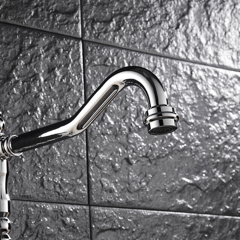 Dual Handle Kitchen Faucet Deck Mounted Single Hole Hot Cold Water Mixer Crane Kitchen Sink Faucets Chrome