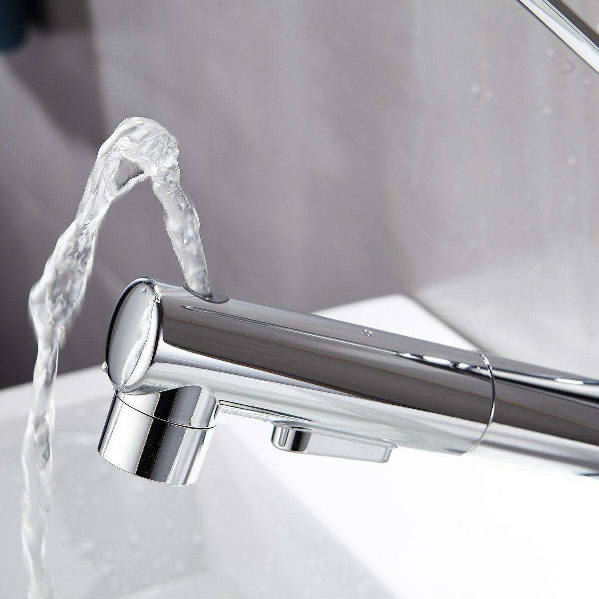 Bathroom Basin Faucet with Pull Out Sprayer Fountain Brushed Nickel Hot Cold Mixer Tap Updated Three Modes Sprayer