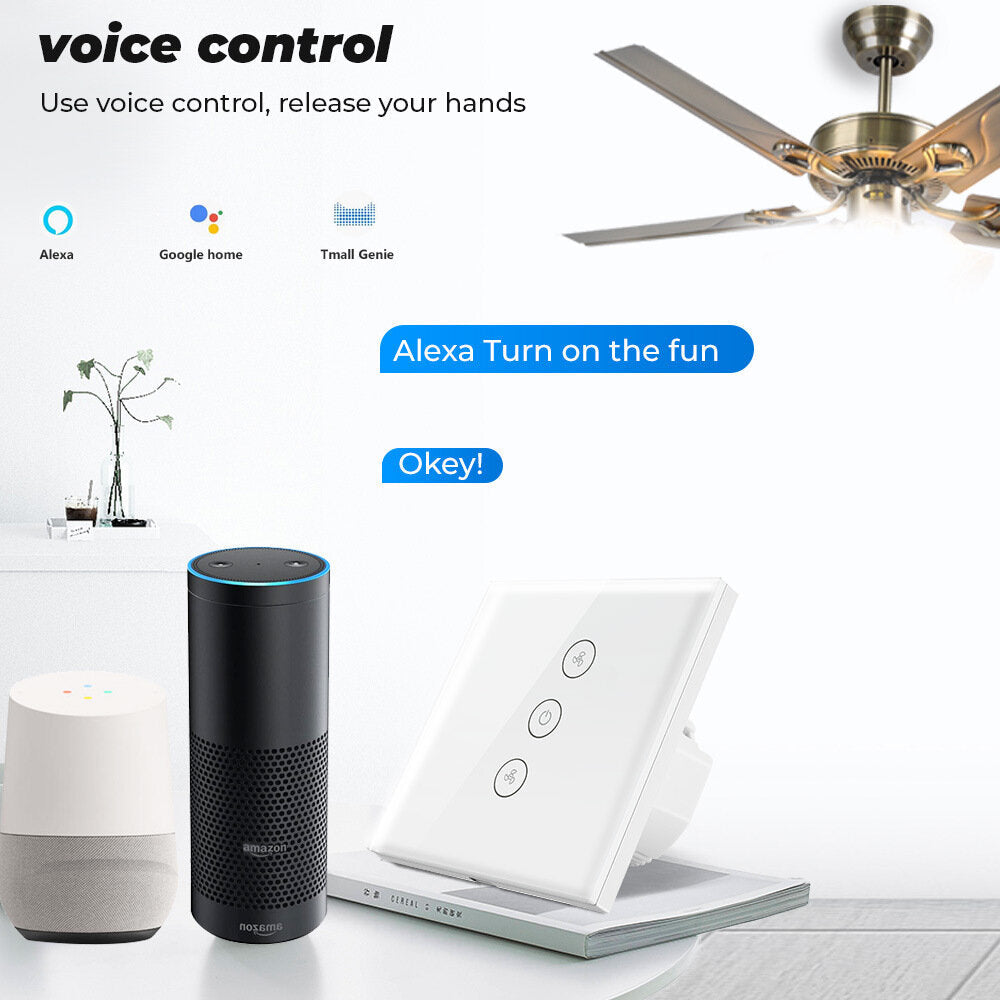 Touch WiFi Ceiling Fan Switch EU/US Remote Timer Speed Wall Glass APP Control Work with Alexa Google Home