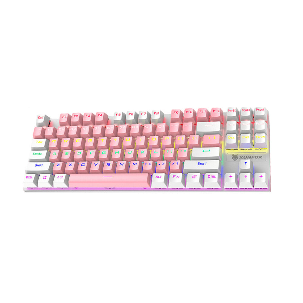 Mechanical Keyboard 87 Keys Mixed-Color Keycaps Blue Switch USB Wired Rainbow Light 80% TKL Layout Gaming Keyboard