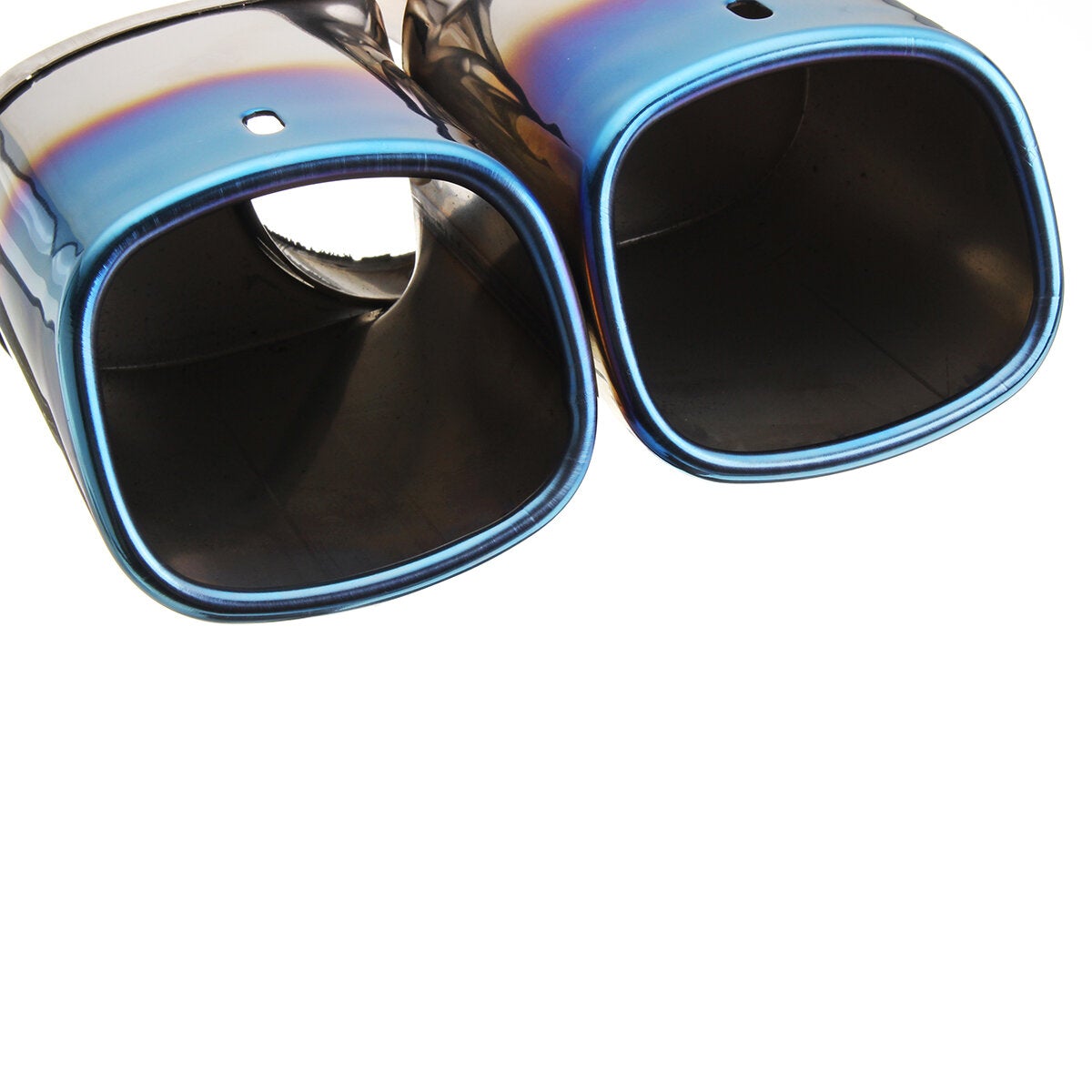 Universal Square Double Outlet Half-Grilled Blue Muffler Exhaust Tip End Tail Pipe