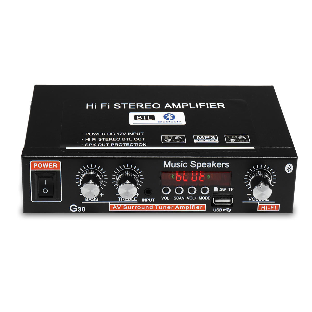 2CH LCD Display Hi-Fi Audio Stereo Power Amplifier Bluetooth FM Radio Car Home Remote Control
