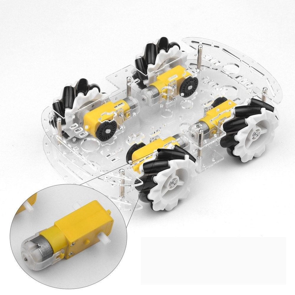 4WD Smart Car Chassis DIY Kit Omni-mobile Dual Layer Platform with 4 Omni-directional Wheels