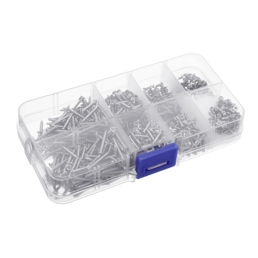 800pcs M2 Phillips Screw Flat Head Nickel-Plated Carbon Steel Self-Tapping Woodworking Screws Assortment Kit