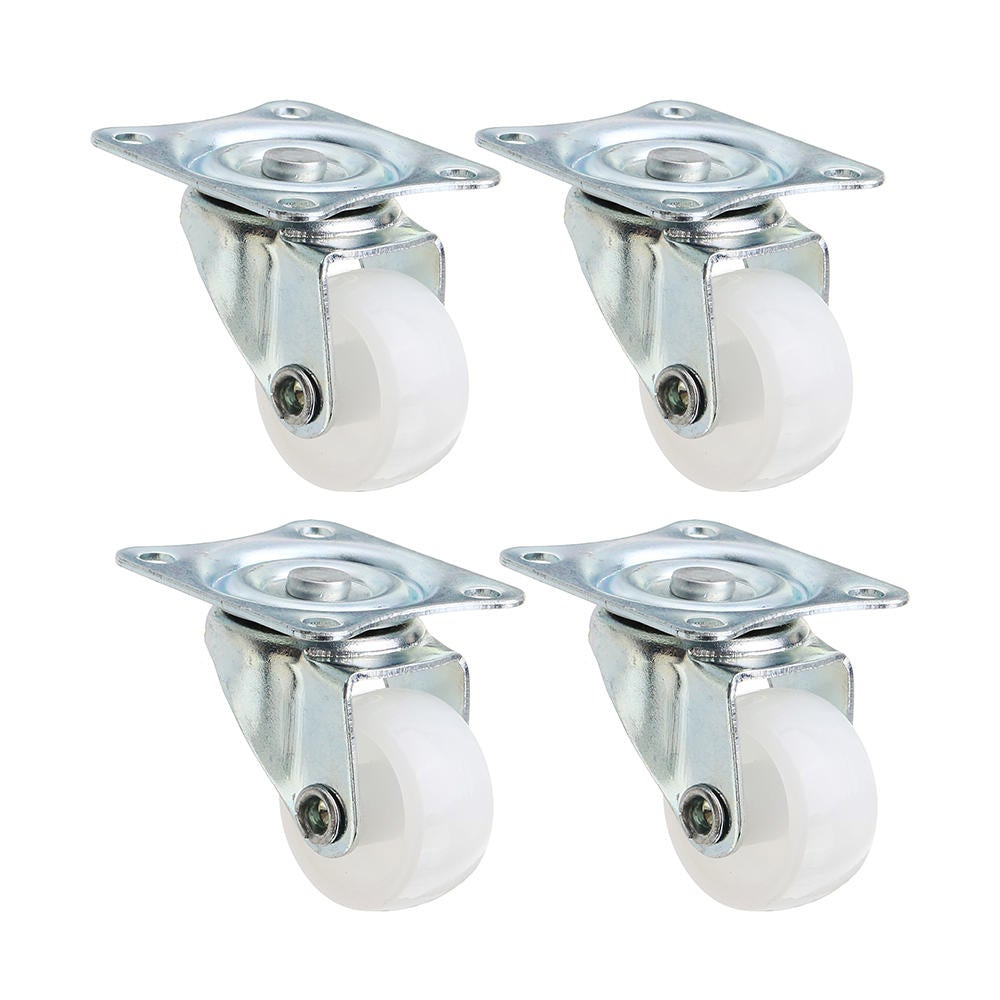 4pcs 1 Inch White PP Plastic Furniture Foot Wheel Flat Moving Universal Wheels