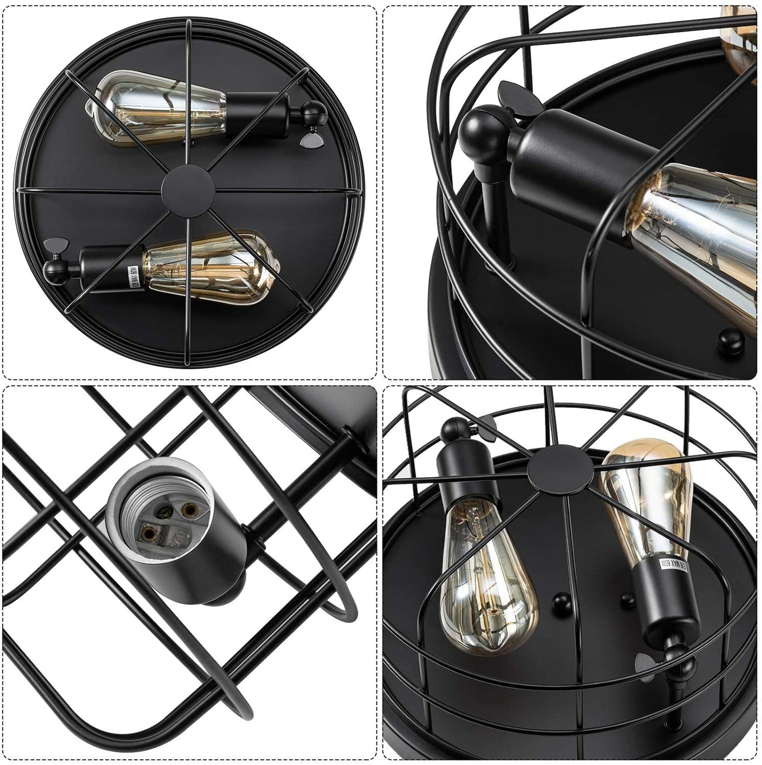 Industrial Vintage Metal Round Pendant Lamp Semi Flush Mount Ceiling Light Shade Without Bulb