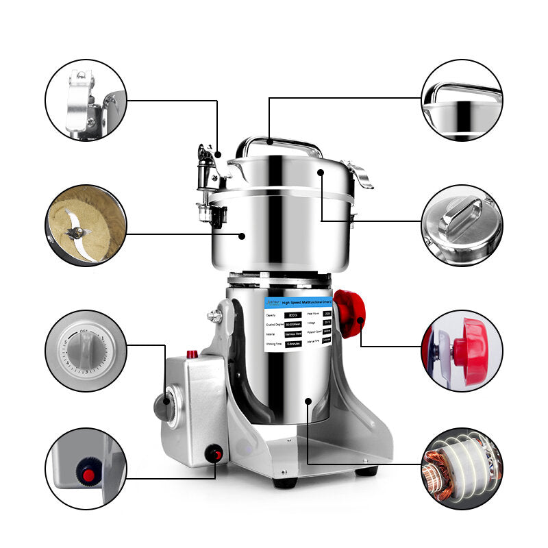 800A 2500W 800g Electric Grains Spices Cereal Dry Food Grinder Mill Grinding Machine Stainless Steel Blender
