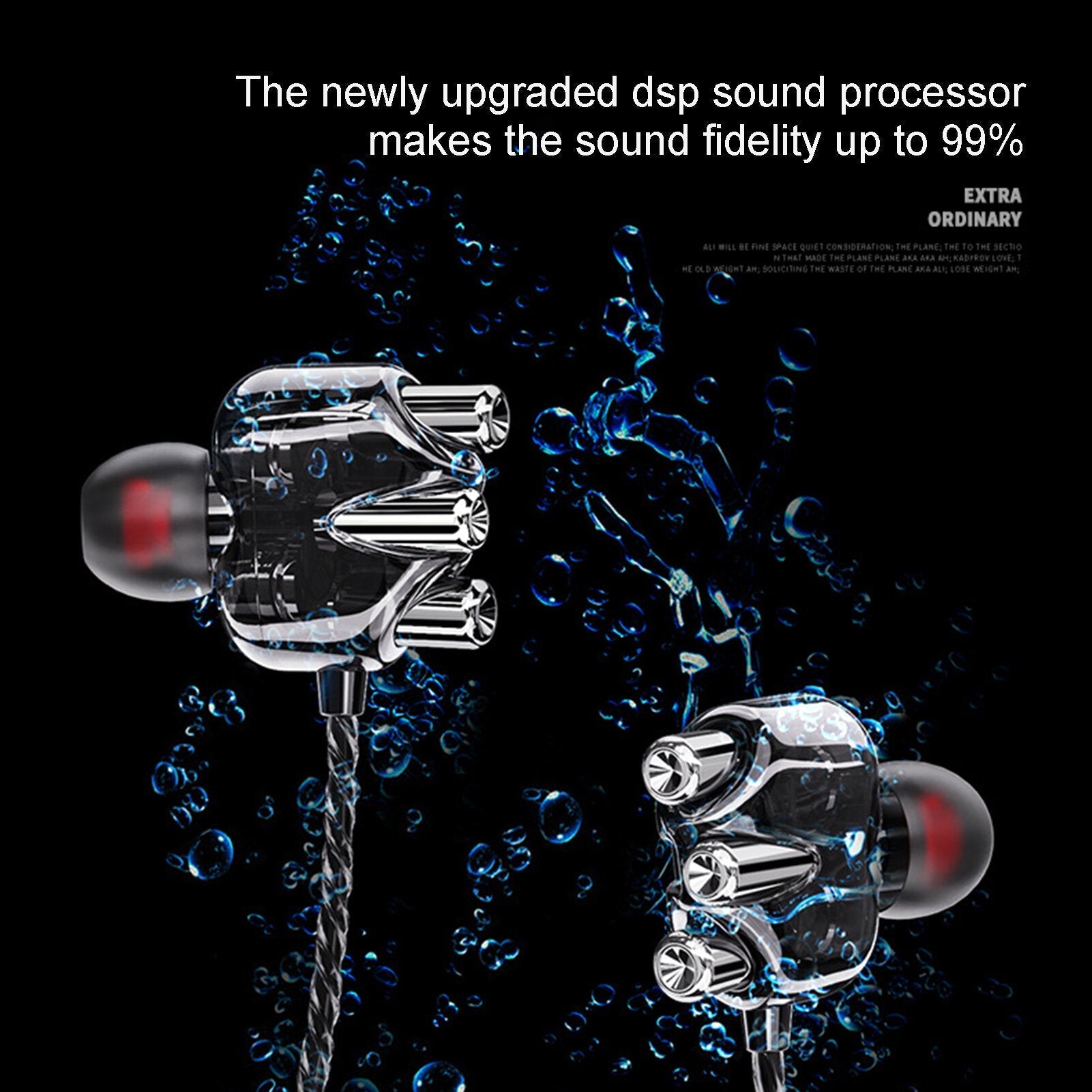 Transparent In-Ear Headphones 3D Stereo Dual Speaker Wired Earphones Wire Control Tuning Stereo Sports Headsets