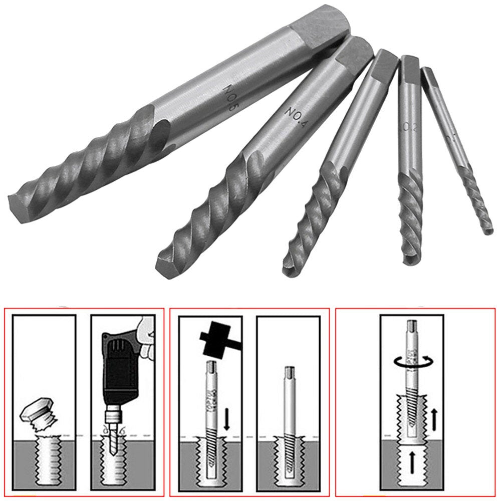 10Pcs HSS EX1-EX5 Damaged Screw Extractor Set and 5/64-19/64 Inch Left Hand Drill Bit Set Easily Remove Stripped or Damaged Screws