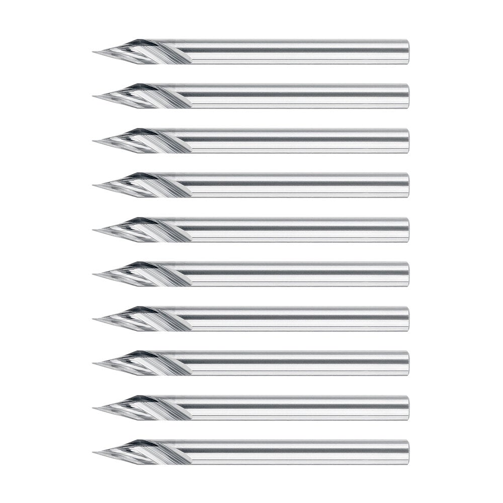 10Pcs 3.175mm Shank Engraving Bit End Milling Cutter 30 Degrees Tip 0.2mm Carbide 3D Milling Bit Carving