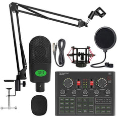 Condenser Microphone Set with V9X PRO Live Sound Card DSP Noise Reduction Karaoke Studio for Computer Recording