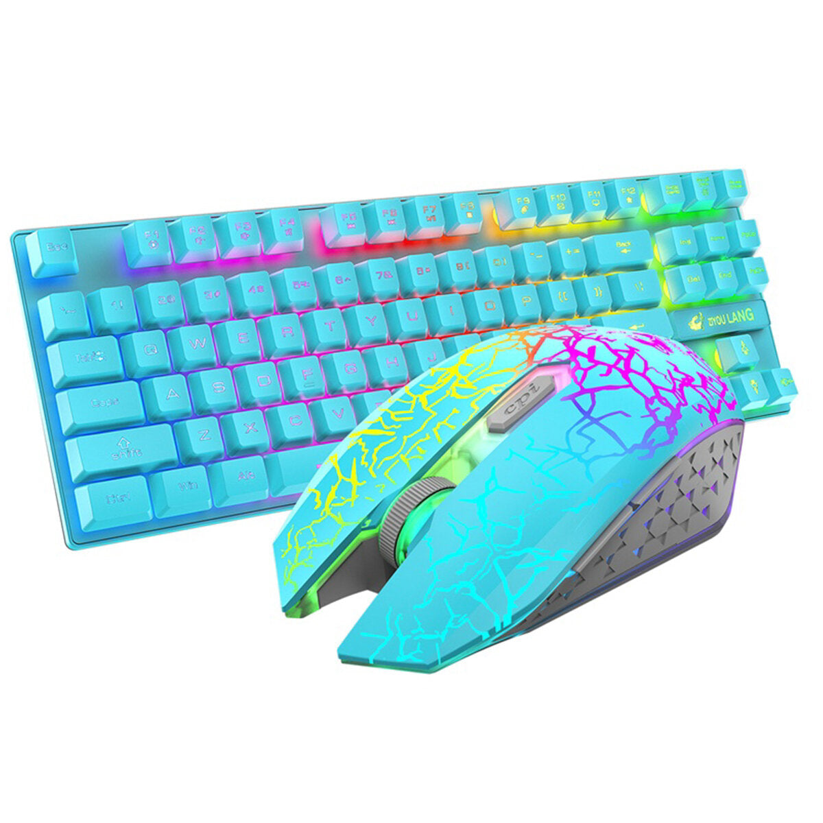 Wireless Keyboard Mouse Set 87 Keys 2.4GHz Wireless Rechargeable Colorful Backlit Keyboard 2400DPI Mouse Combo for Home Office