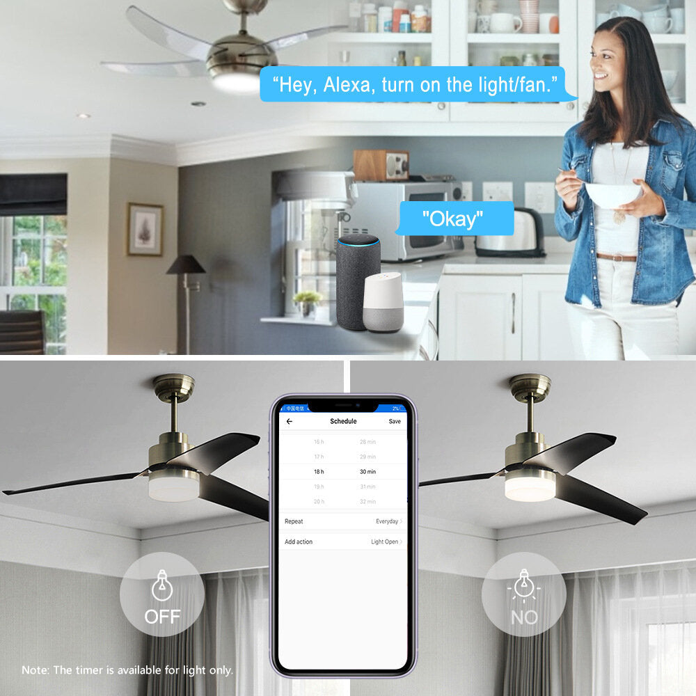 WiFi Fan Ceiling Light Driver Controller Wireless Remote Control Timing Mobile App Remote Controller Switch Works with Alexa, Google Home 433MHz