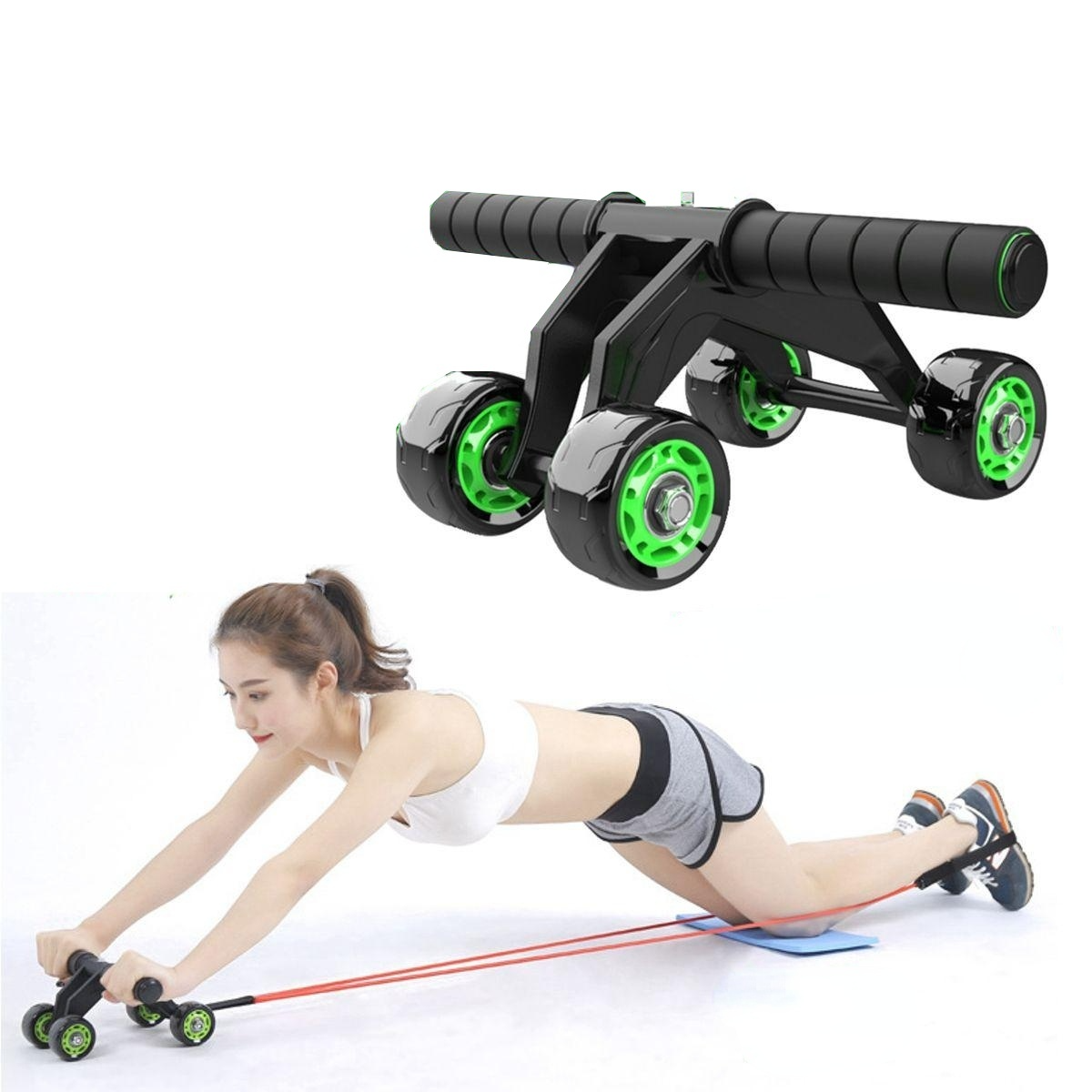 4 Wheel ABS Roller Wheel Sports Fitness Gym Exercise Stretch Wasit Abdominal Wheel Rooler