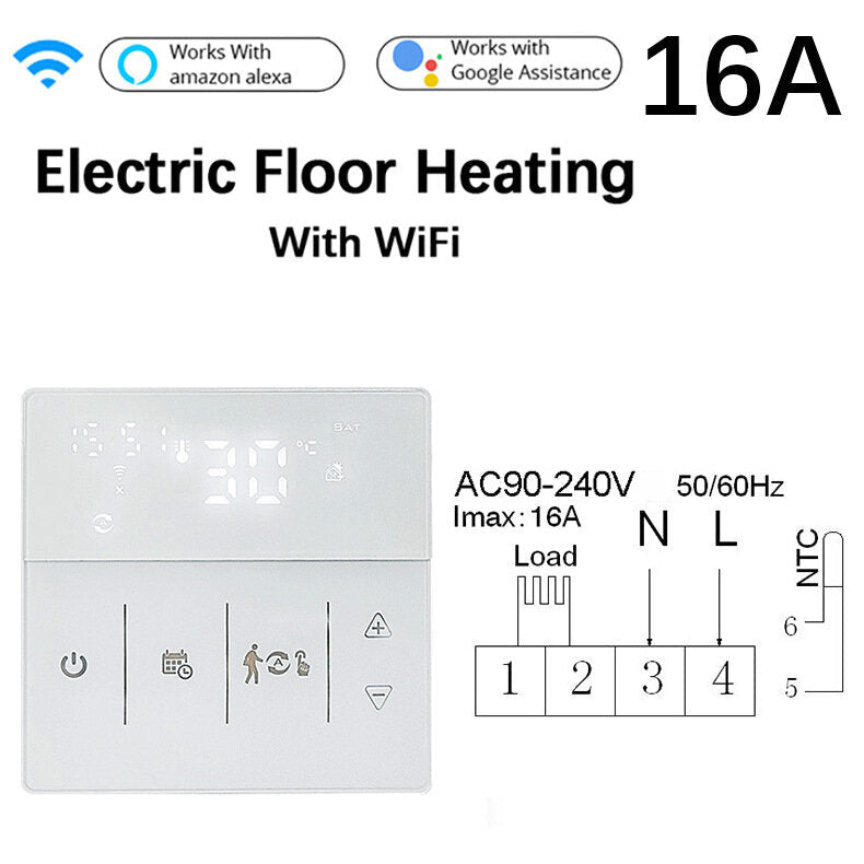 WiFi Intelligent Floor Water Heating / Boiler Temperature Controller Mobile Phone App Remote Control Panel Voice Control Support Alexa Google Home