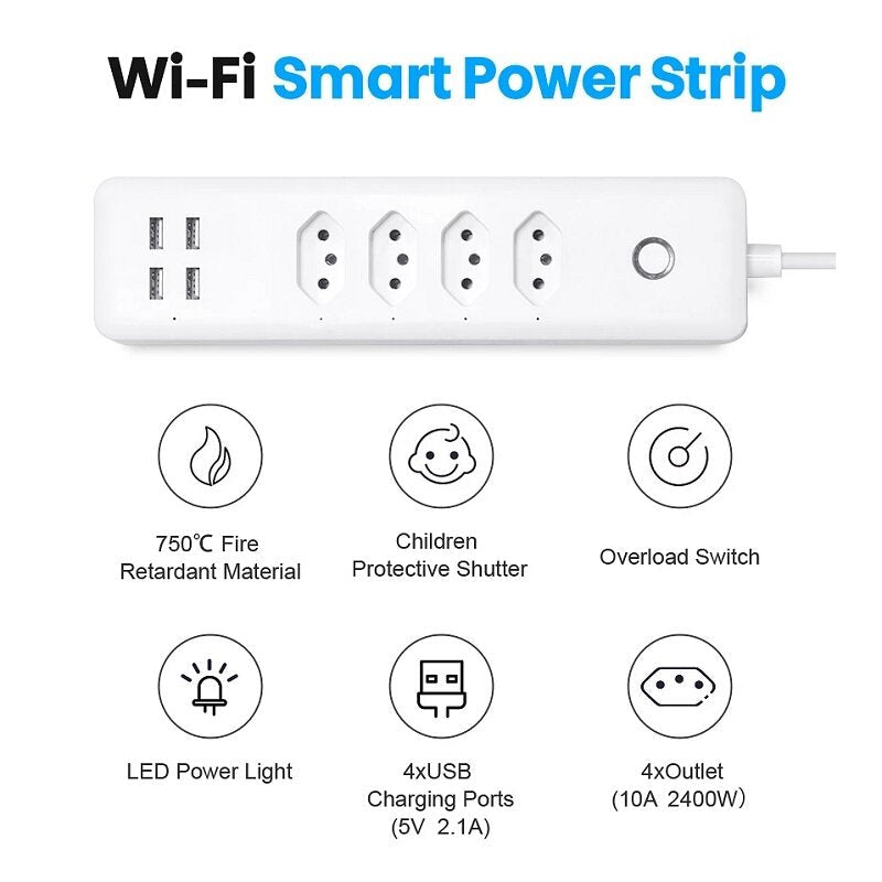 WiFi Smart Power Strip with 4 Outlets 4USB Ports 1.4m Extension Cord Voice works with Alexa Google Home