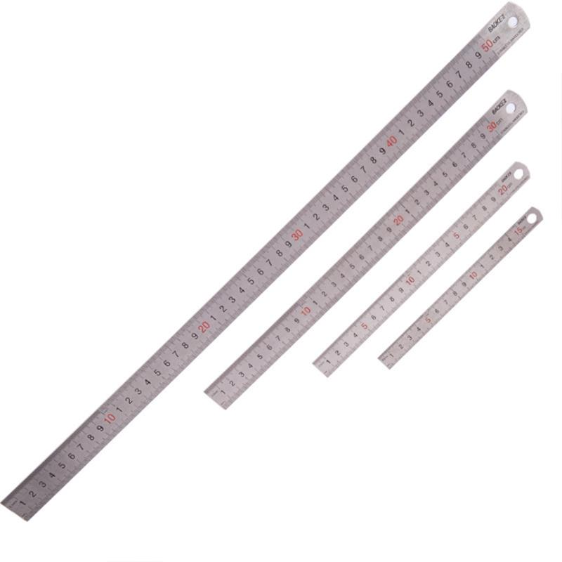 1Pcs 15cm/20cm/30cm/50cm Stainless Steel Straight Ruler Double Scale Student Rulers Painting Drawing Measuring Tool School Office Supplies Stationery