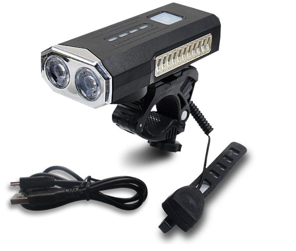 2-in-1 400LM 2xT6 Bike Light 3 Modes Adjustable USB Charging Bicycle Front Lamp 6 Modes 120dB Horn with Mount Holder