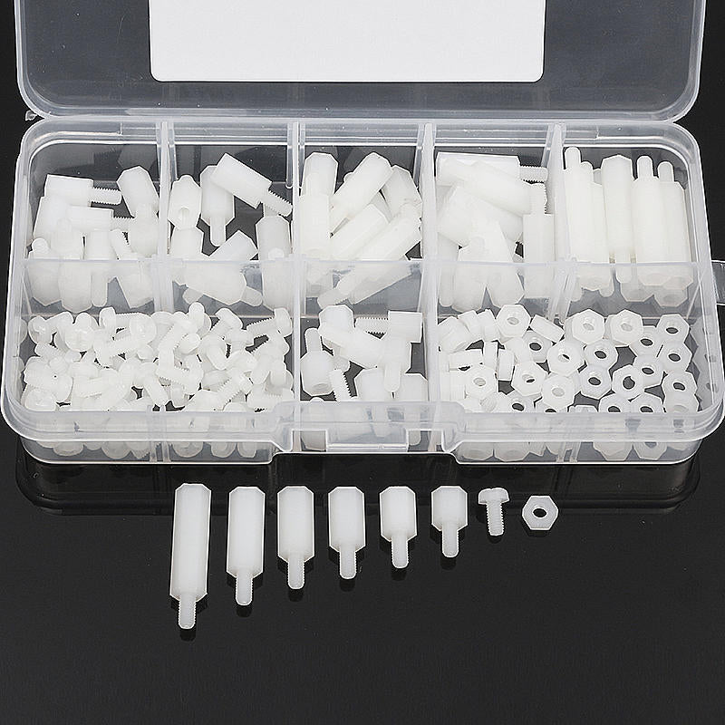 M3NH11 M3 Nylon Screw Black White Hex Screw Nut PCB Standoff Assortment Kit 180Pcs