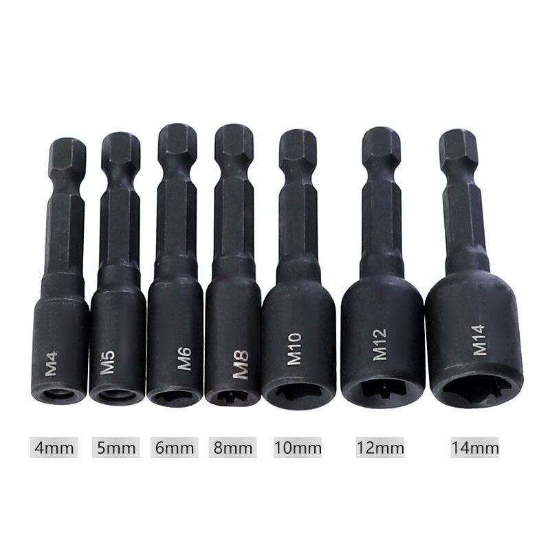 7Pcs M4-M14 Screw Tap Socket Adapter 1/4 Inch Hex Shank Machine Tap Square Driver Thread Tap Adapter for Electric Drill