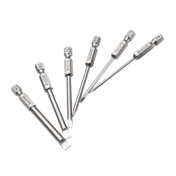 6Pcs 75mm Magnetic 2.0-6.0mm Flat Head Slotted Tip Screwdrivers Bits