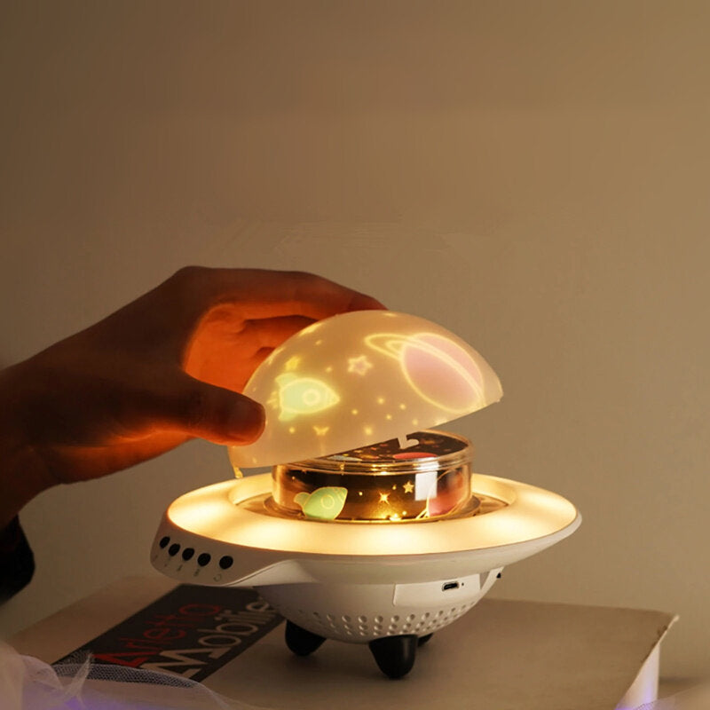 Starry Sky Projection Light Flying Saucer Bluetooth Speaker Music Player LED Night Light With Remote Control