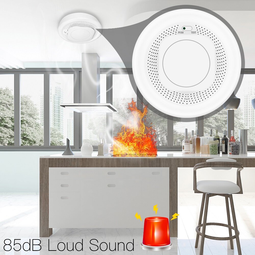 Smart Home Wireless Smoke Sensor App Remote Control Photoelectric Smoke Fire Detection Alarm