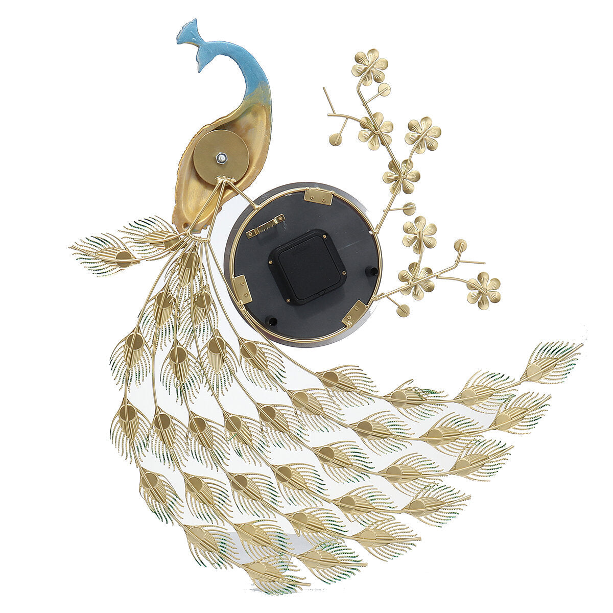 Home Large Metal Peacock Luxury Diamond Wall Mounted Clock Living Room Art Decor