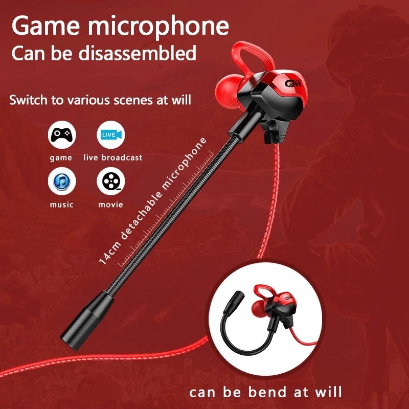 Wired In-ear Music Earphone Noise Reduction Gaming Earpiece with Mic Volume Control In-ear Gaming Headset
