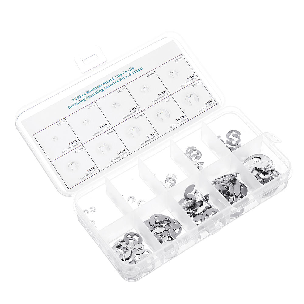 Stainless Steel E-Clip Circlip Retaining Snap Ring 1.5-10mm Assortment Kit 120Pcs