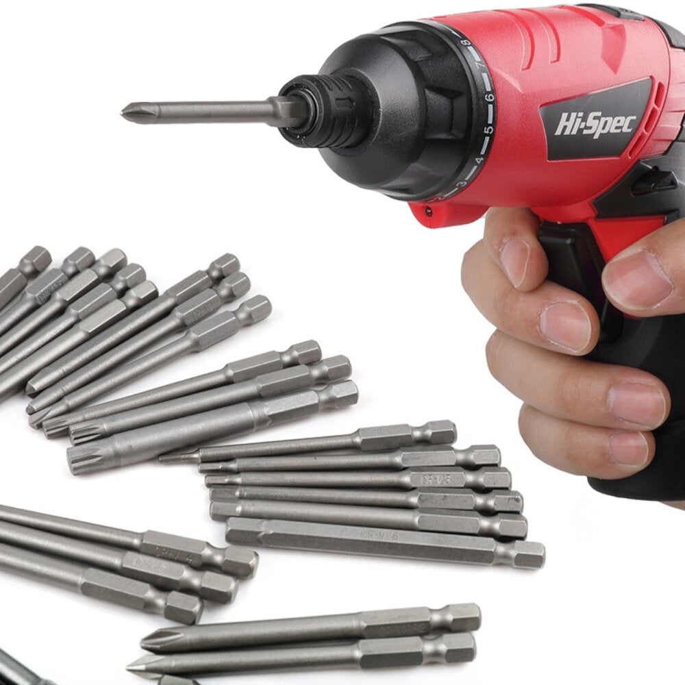 Hi-Spec 50Pcs 75mm Long Reach Bit Set Cr-V Quick Release Screwdriver Bits Torx Star Hex Pozi Phillips Slotted Screwdriver Hand Tool