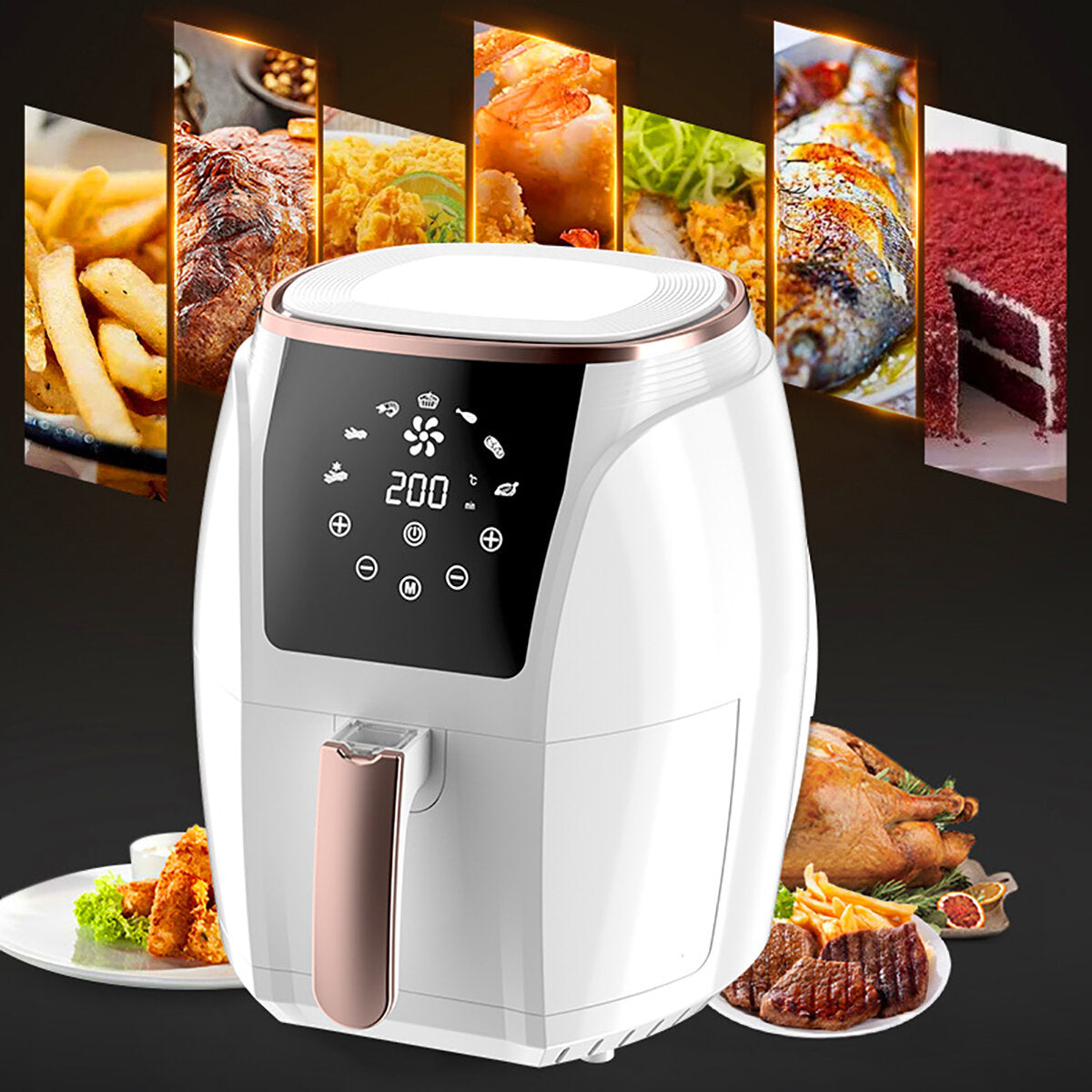 5.5L Multipurpose Air Fryer Oil Free Non-stick Temperature Timing Control 1400W