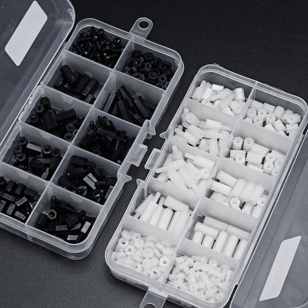 300Pcs Nylon Screw White/Black Hex Screw Nut PCB Standoff Spacer Assortment Kit